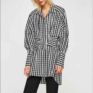 zara checked shirt with large ring
